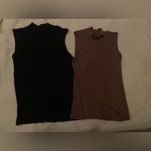 SET OF 2 — BLACK/BROWN RIBBED TANK TOPS